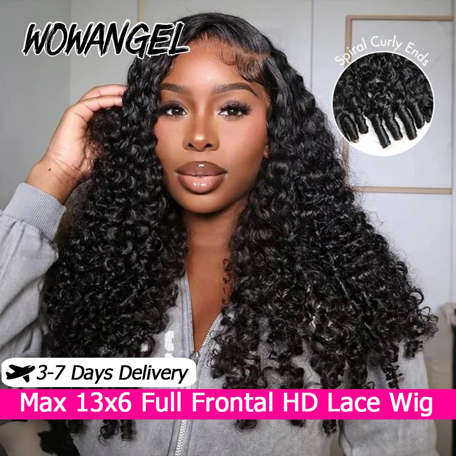 13x6 HD Lace Frontal Wigs Human Hair Burmese Curly Wig With Spiral End Pre Plucked Wet And Wavy HD Lace Front Human Hair Wigs