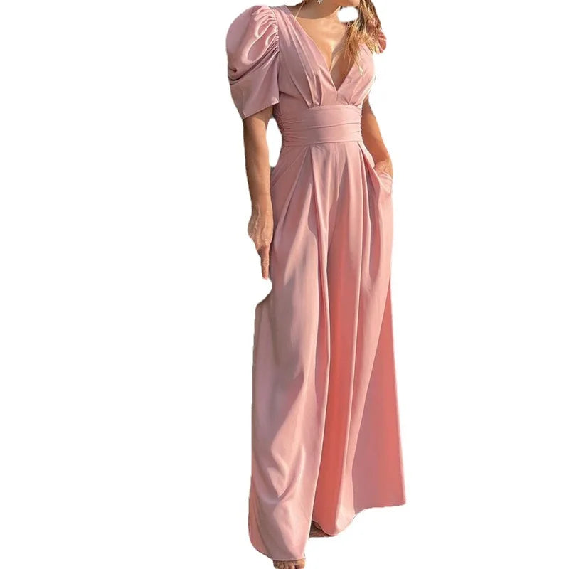 2025 New European American Short-sleeved Fashionable and Elegant Wide-leg Jumpsuits