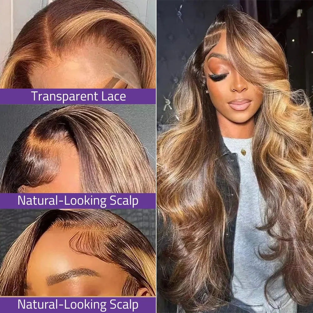 P4/27 Colored  Body Wave Lace Wigs 200% Density Brazilian Human Hair Wigs 13X4 13X6 HD Transparent Lace Wigs For Women