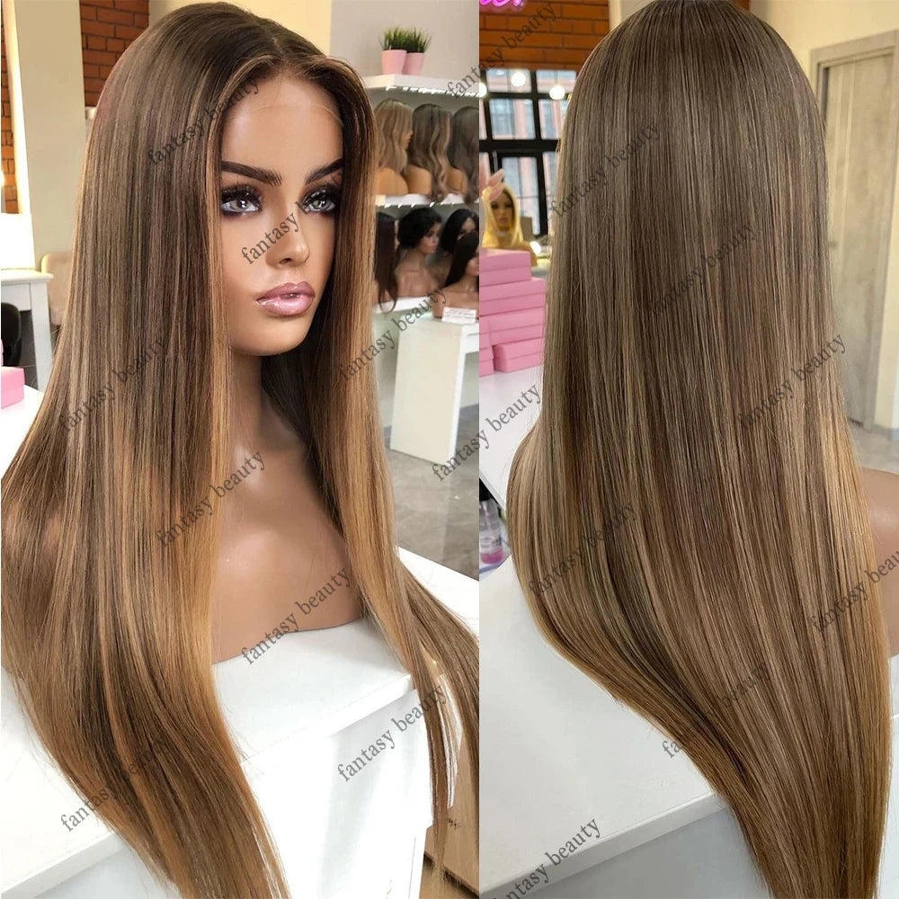 Light Brown Blonde 360 Full Lace Front Human Hair Wigs Highlighted Wig Silky Straight 100% Human Hair 13x6 HD Lace Frontal