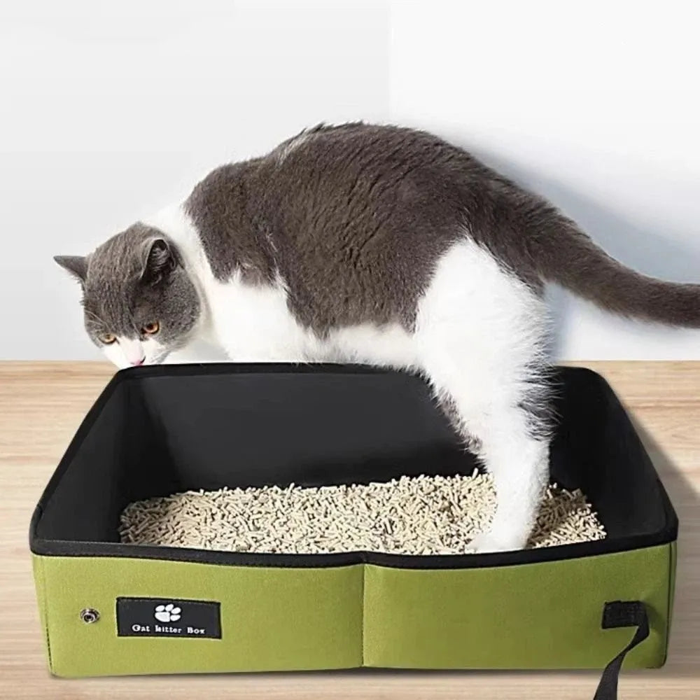 Easy To Clean Waterproof Portable Cat Litter Box Oxford Reusable Cat Toilet Tray Folding Pet Garbage Bin for Cats and Dogs