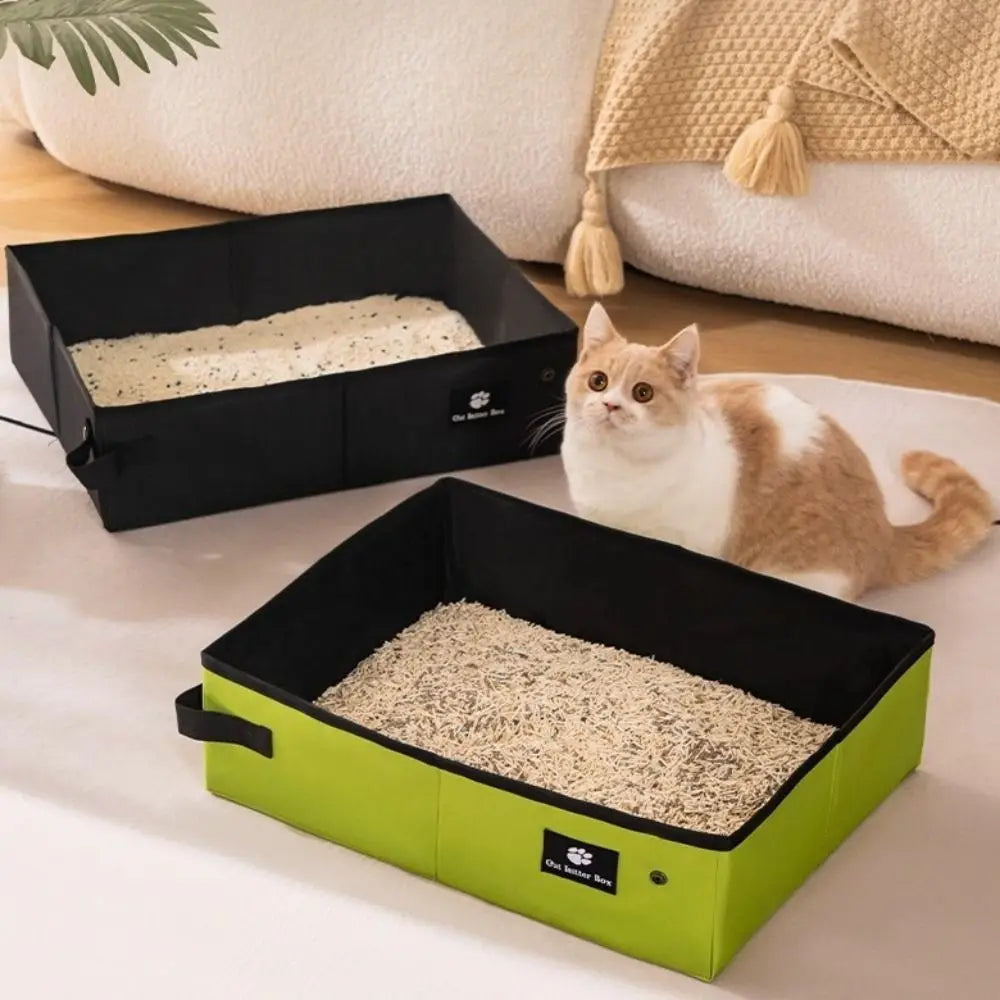 Easy To Clean Waterproof Portable Cat Litter Box Oxford Reusable Cat Toilet Tray Folding Pet Garbage Bin for Cats and Dogs