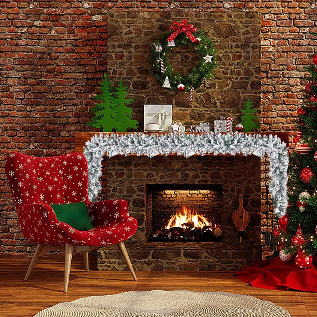 1.5/1.8/2.7M Christmas Flower Vine Snow Flocked Christmas Garland Artificial Christmas Vine Decor for Front Door Window 2025