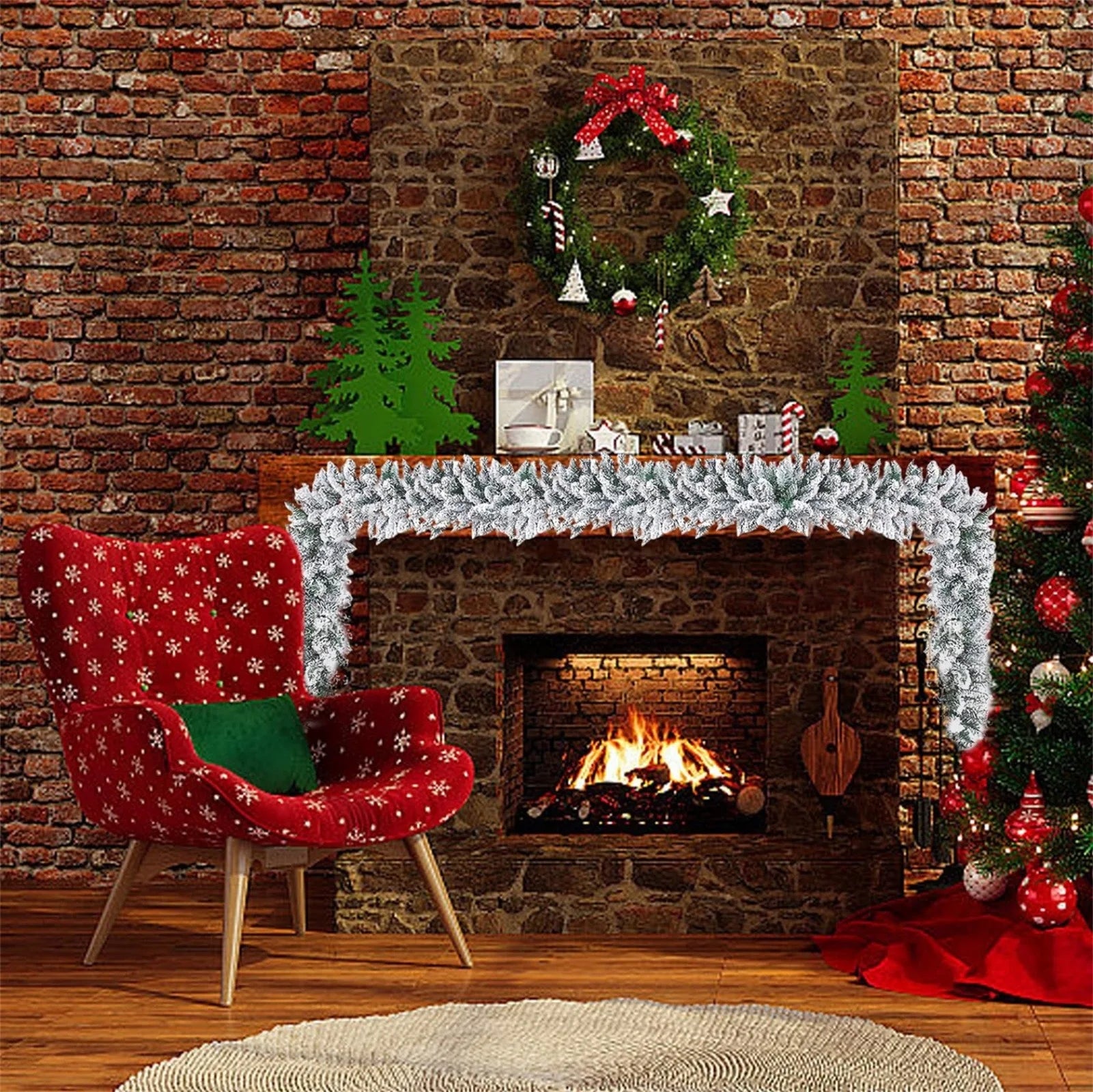 1.5/1.8/2.7M Christmas Flower Vine Snow Flocked Christmas Garland Artificial Christmas Vine Decor for Front Door Window 2025