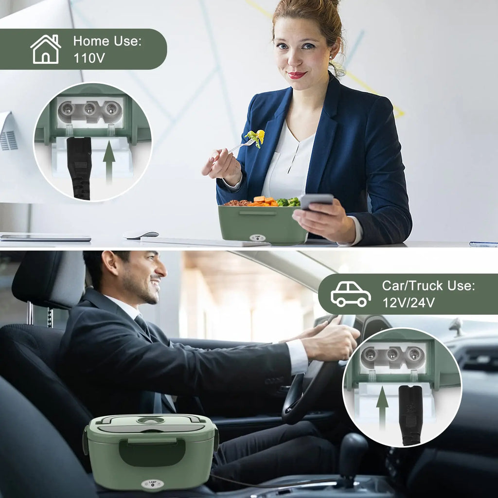 Electric Lunch Box for Adults, 80W Heated Lunch Box Portable Food Warmer Lunch Box for Work/Men/Car/TrucLeakproof 2 Compartments