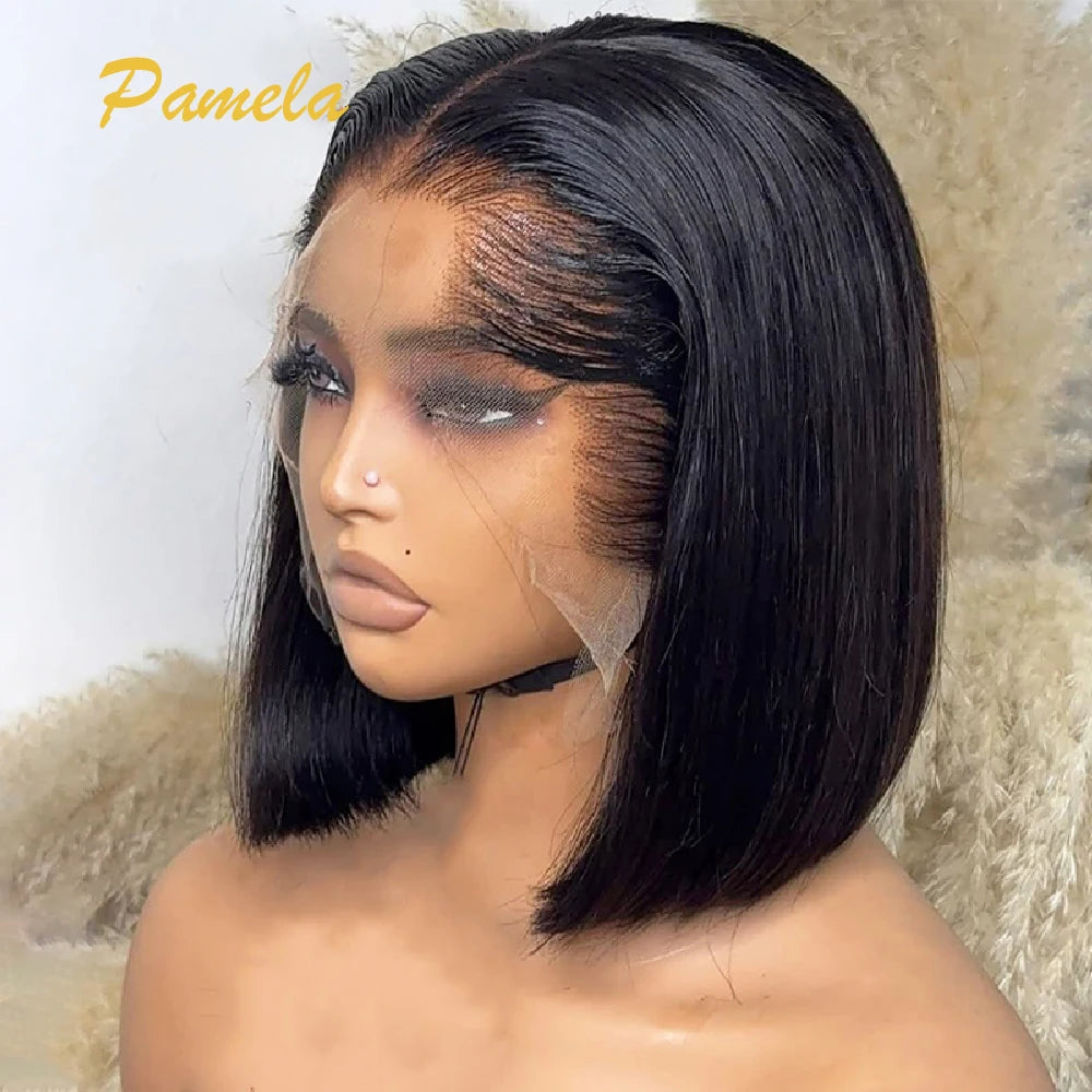 Lagos Hairline Bob Wig Human Hair Bone Straight Short Brown Colored 13x4 Lace Frontal Glueless Wigs Human Hair Ready To Wear