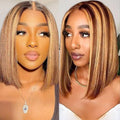 100% Human Hair Wigs 13x4 Lace Human Hair Lace Frontal Wig Ready Wear Bob Wigs 220Density For Black Women 4/27 Color Gold