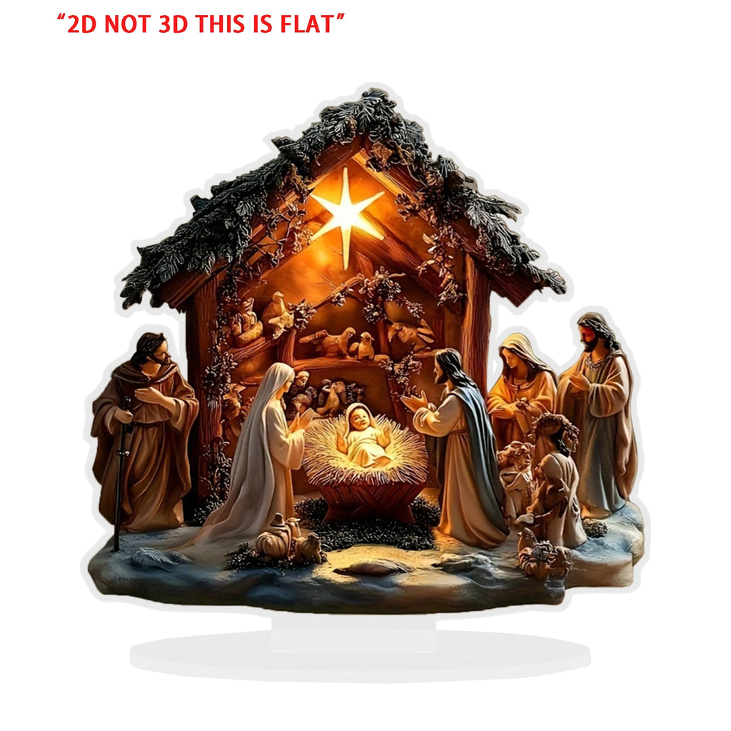 Christmas Nativity Scene Decor 2D Flat Creative Christian Religious Christmas Decor for Desktop