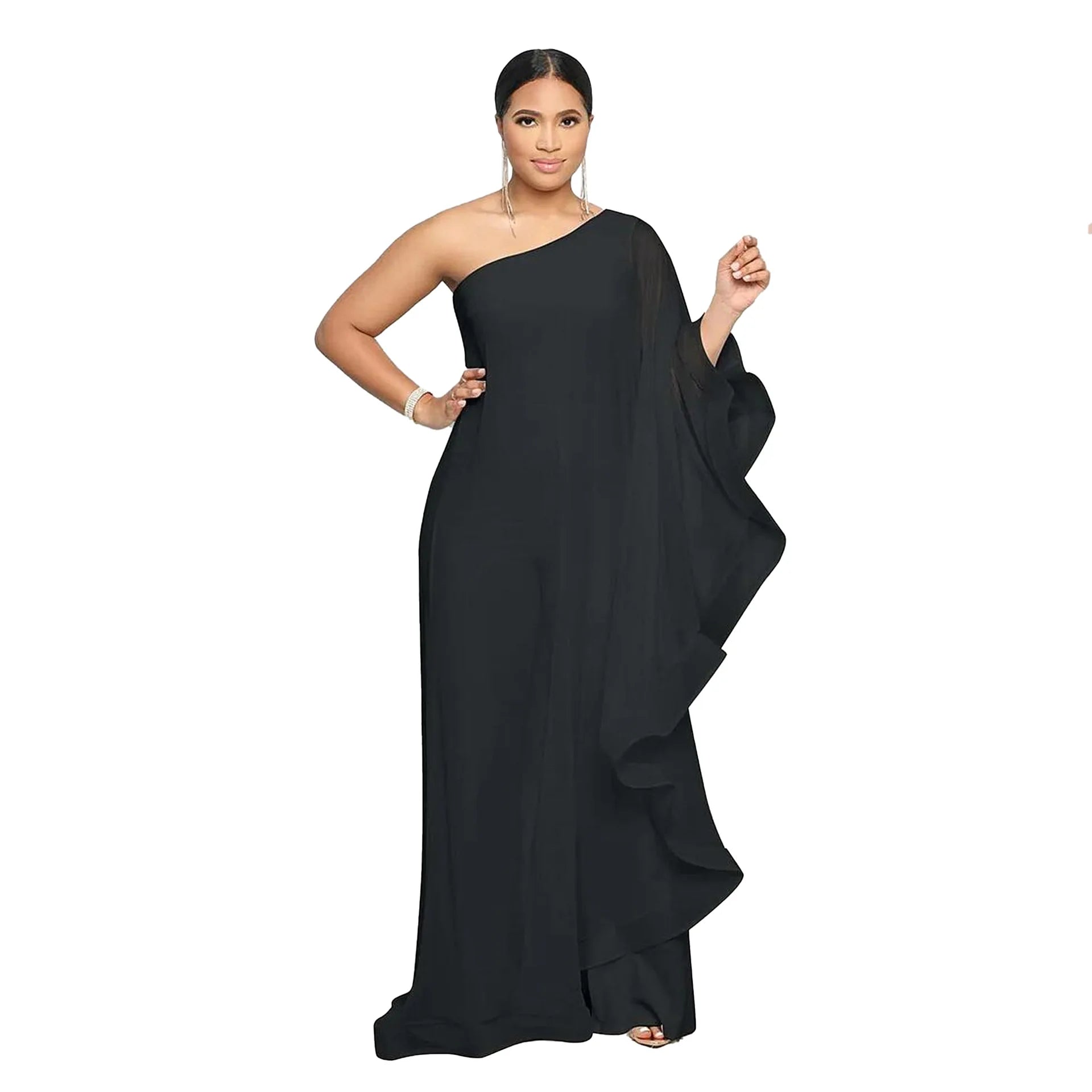 Women One Shoulder Jumpsuit Ruffle Long Sleeve Elegant Solid Aysmmetric Fashion Autumn Rompers Casual Party Club Jumpsuits 2024