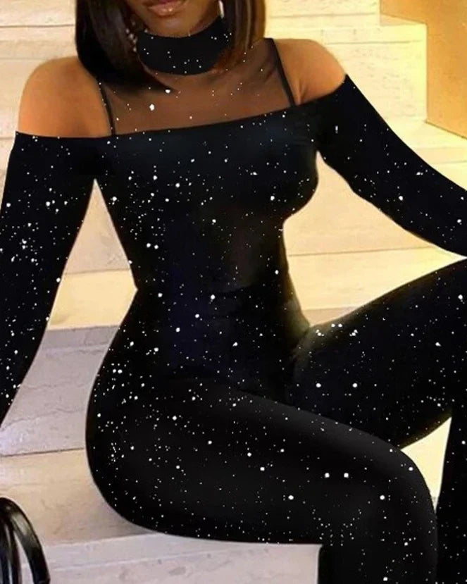 Women's Evening Suit Jumpsuit Streetwear 2023 Autumn and Winter Fashion Elegant Solid Bright Diamond Printed Jump Suits Female