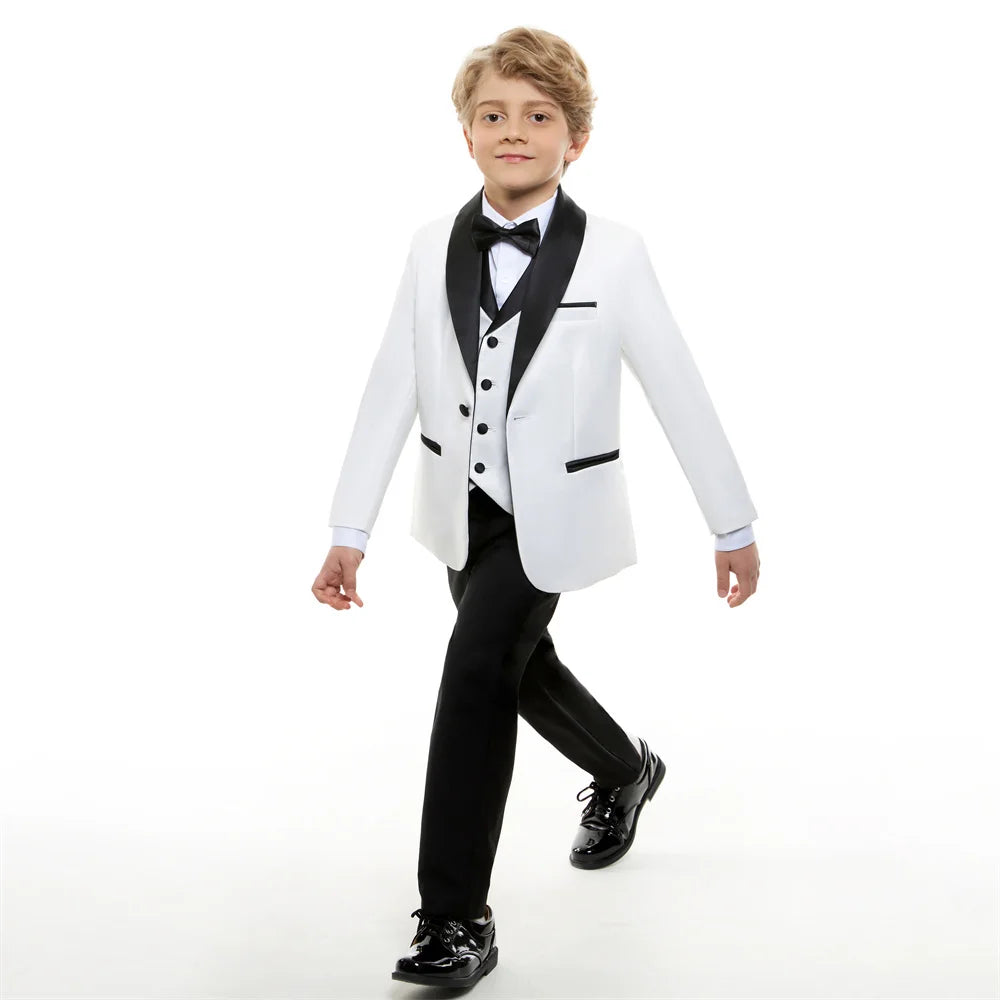 Special Occasion Wedding Communion Suit Sleek Jacket Graceful Vest Tailored Pants Elegant Bow Tie Sophisticated Children Wear