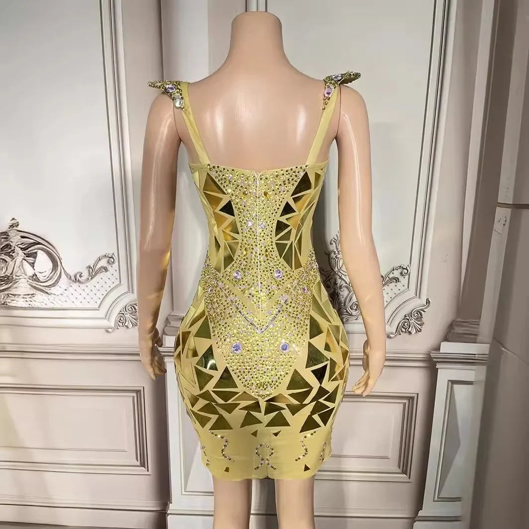 Dresses For Women 2026 Glamorous Diamond Mesh Dress for Birthday Party & Stage Performance with Glam Hollow Lens Evening Outfit