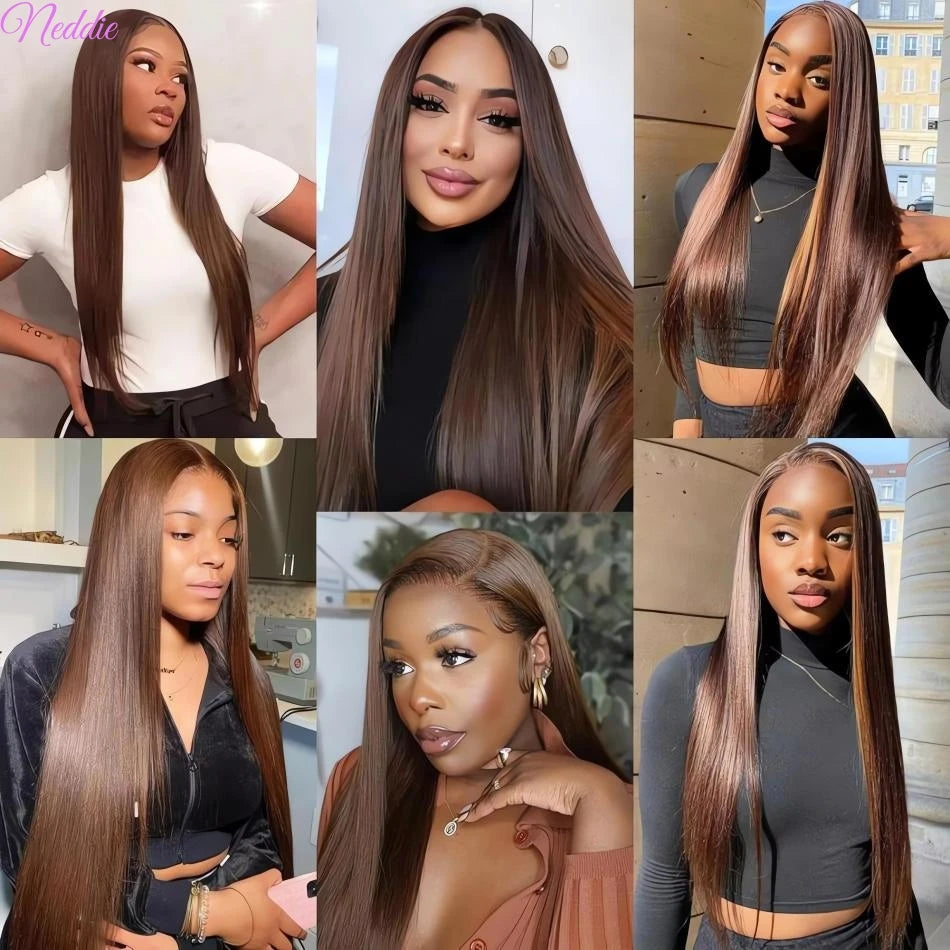 13X6 Chocolate Brown Lace Front Wigs 13X4 Bone Straight Human Hair 30 32 Inch Lace Frontal Colored Wig 100% Brazilian For Women