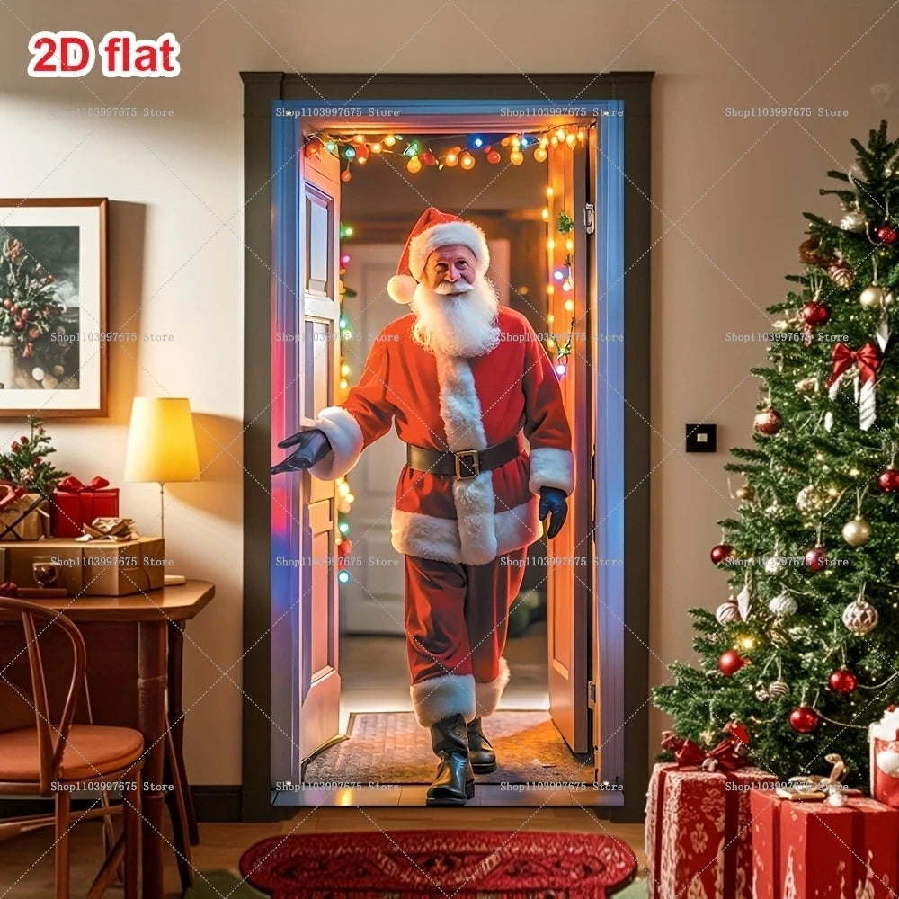 Merry Christmas Santa Claus Trees Decor Door Banner Photography Backdrop Indoor Outdoor Wall Porch Background Party Supplies
