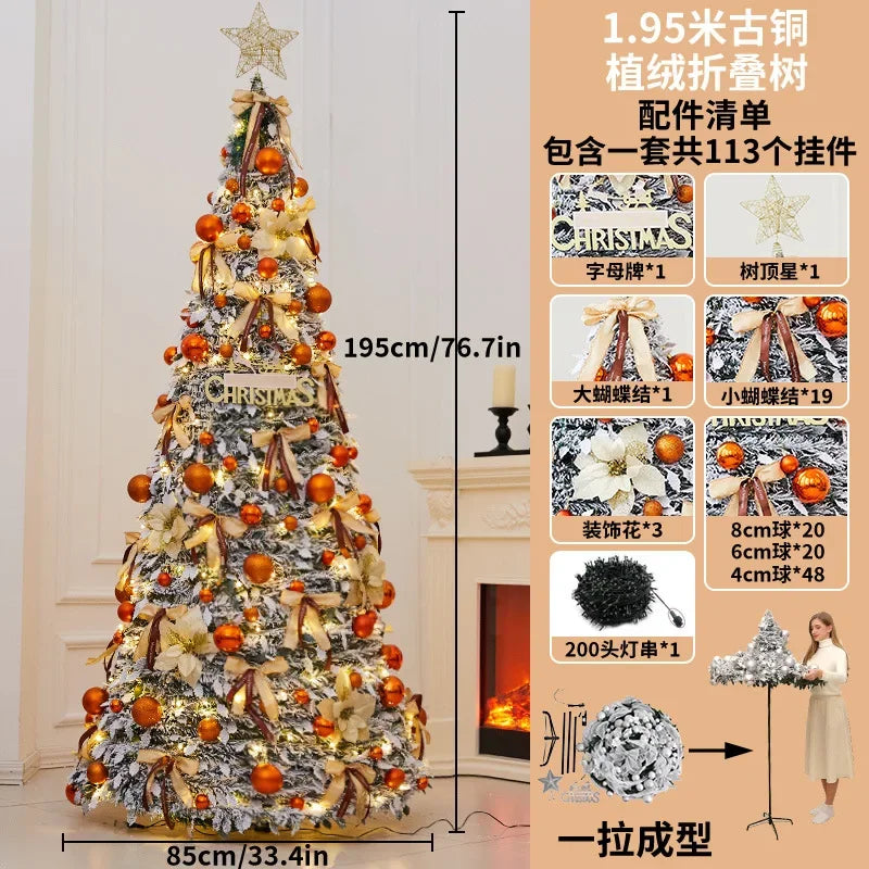 1.5M-2.25M Christmas Tree Extendable PVC Flocked Xmas Tree Premium Dense Artificial Pine Space Saving Foldable Holiday Ornaments