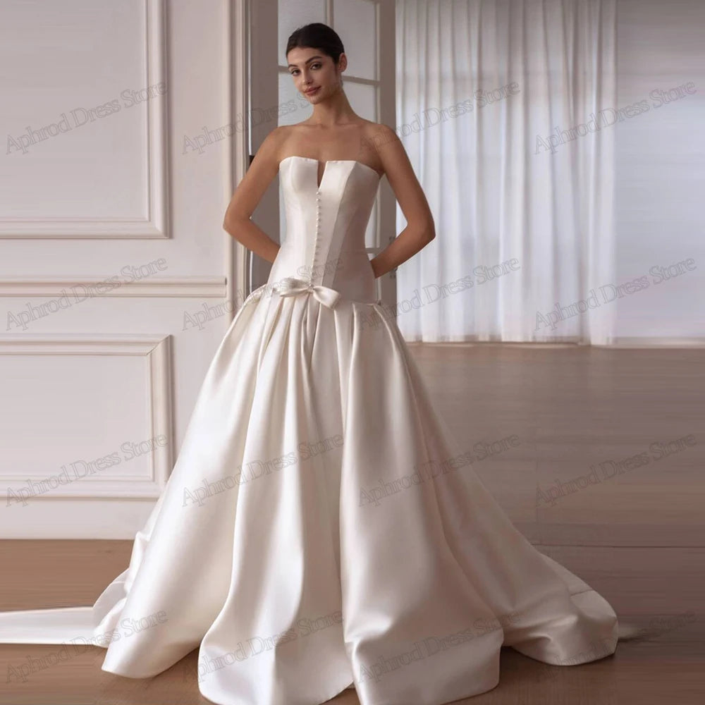 Modern Wedding Dresses Satin Bridal Gowns Sexy Strapless Backless Robes Elegant свадебное платье Vestidos De Novia Customized