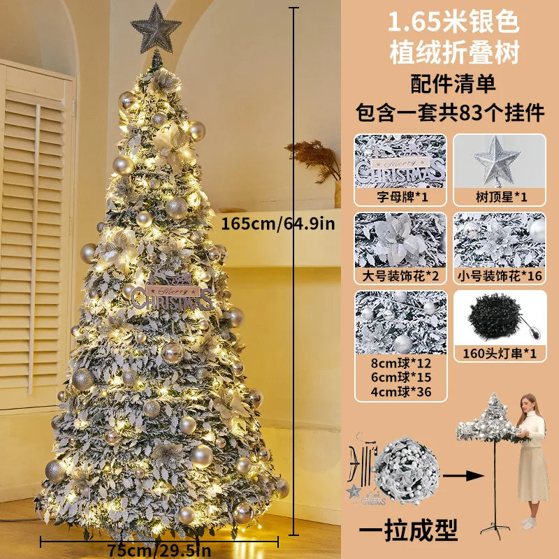1.5M-2.25M Christmas Tree Extendable PVC Flocked Xmas Tree Premium Dense Artificial Pine Space Saving Foldable Holiday Ornaments