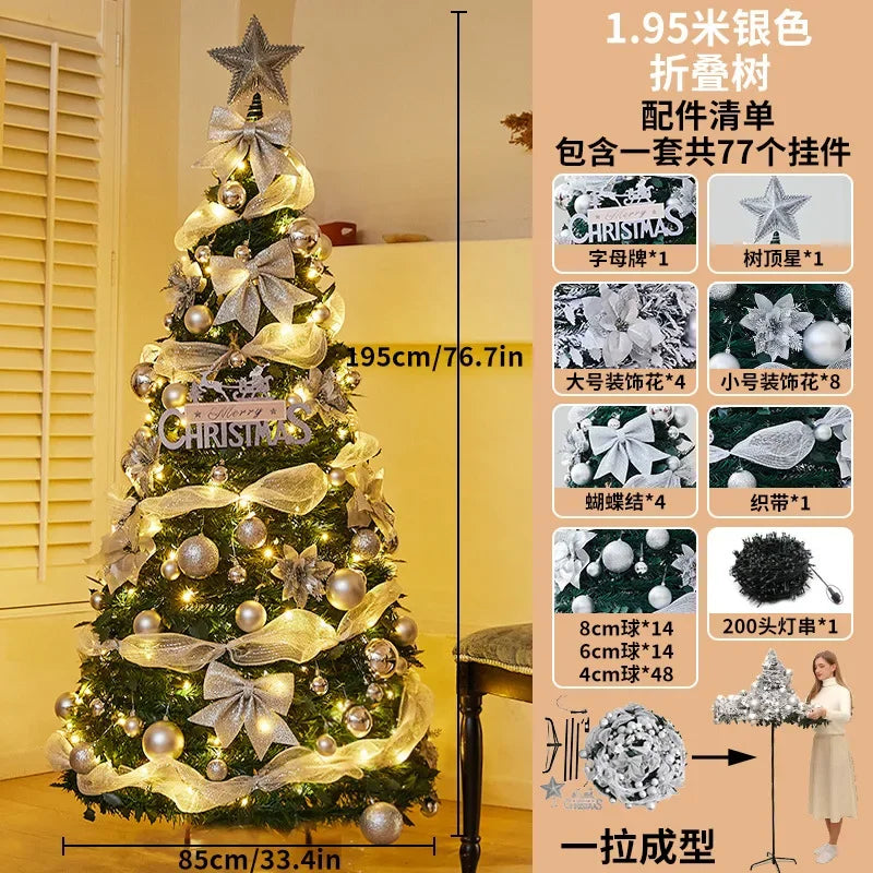 1.5M-2.25M Christmas Tree Extendable PVC Flocked Xmas Tree Premium Dense Artificial Pine Space Saving Foldable Holiday Ornaments