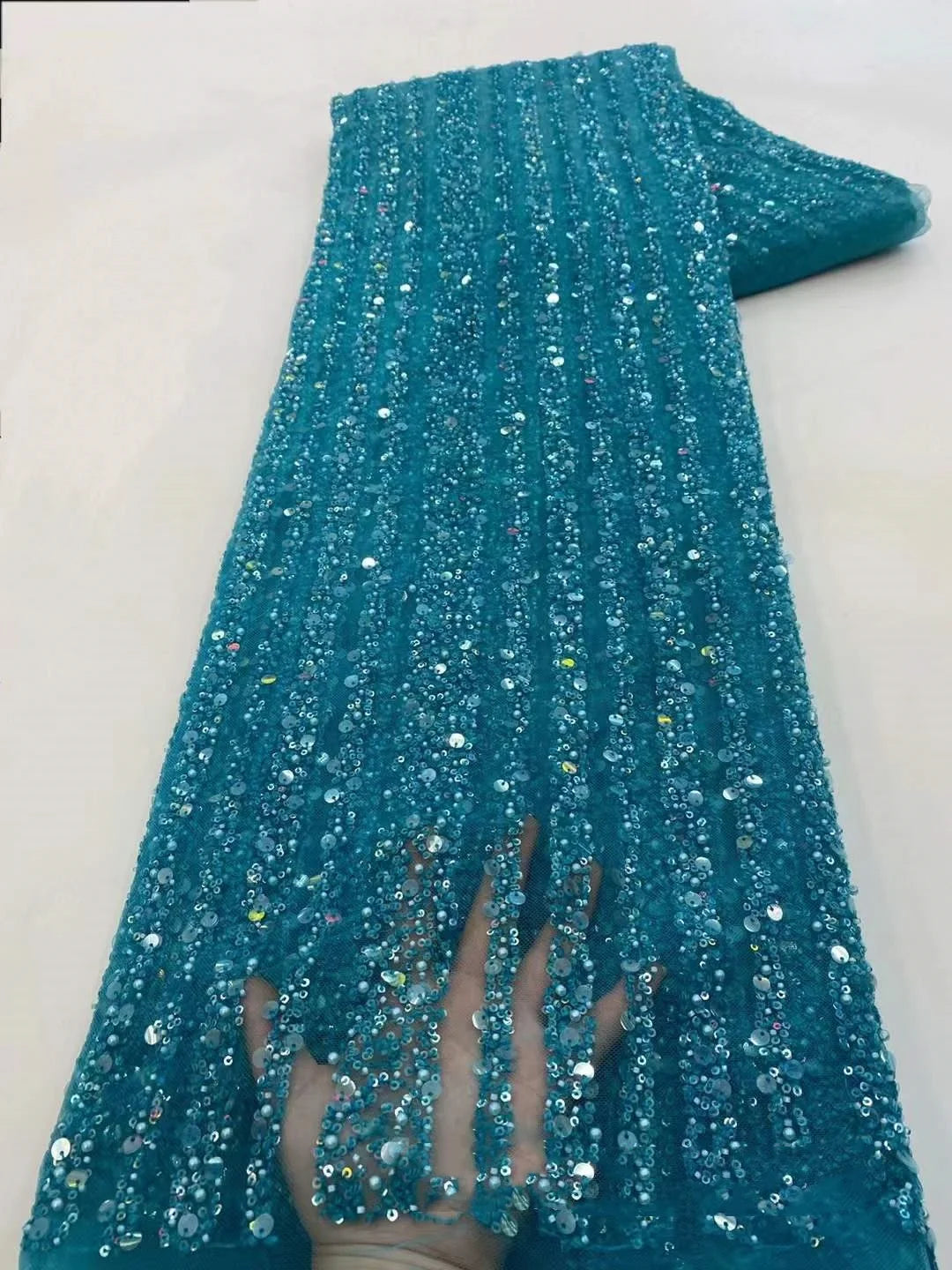 10 Colors Wedding Dresses Stage Wear Bridal Evening Party Material Vertical Bar Diamond Sequin Pearl Mesh Embroidered Fabric