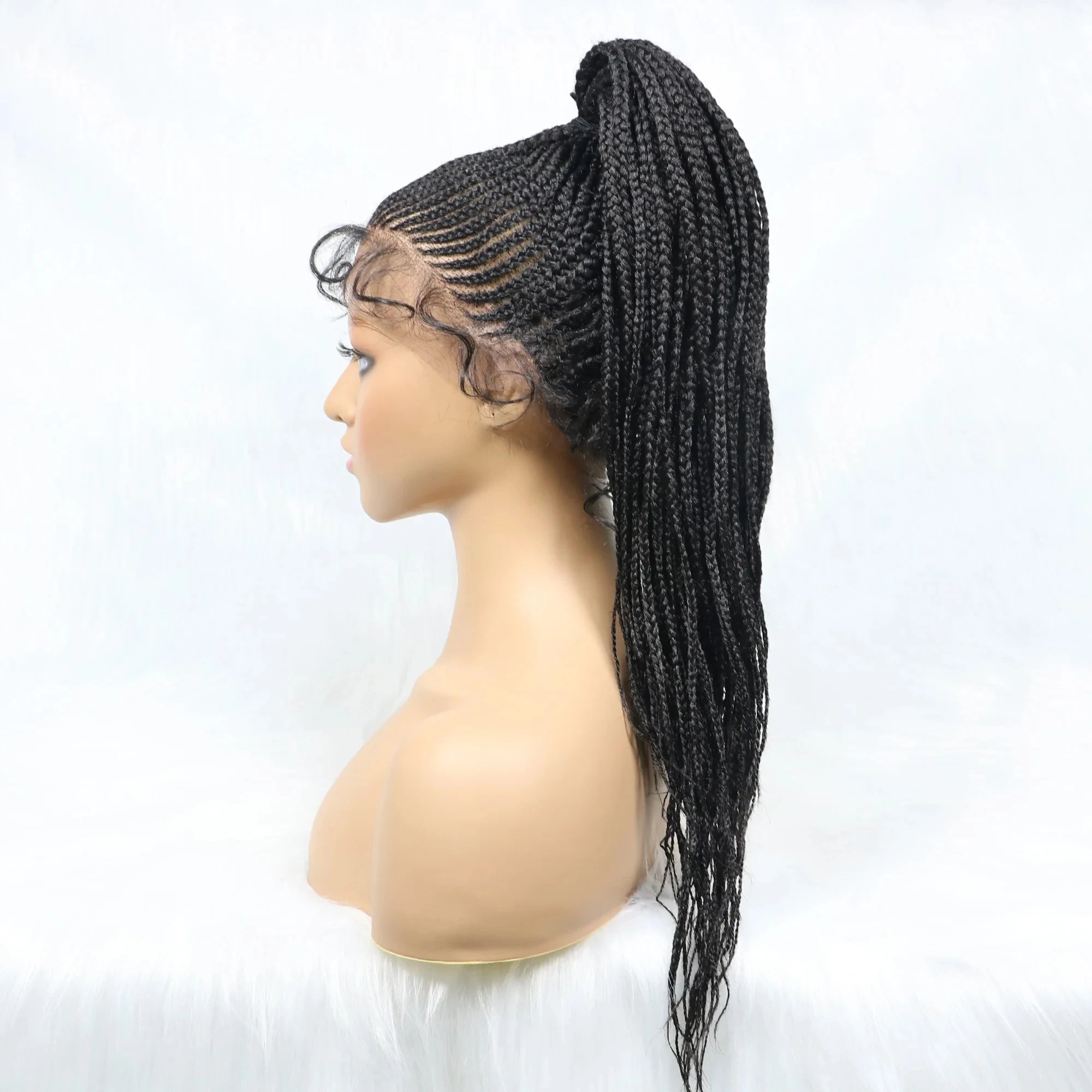 Braided Wigs Ponytail Synthetic Lace Front Wigs for Black Women Updo Style Super Lightweight Cornrow Braids Daily Wear Wigs