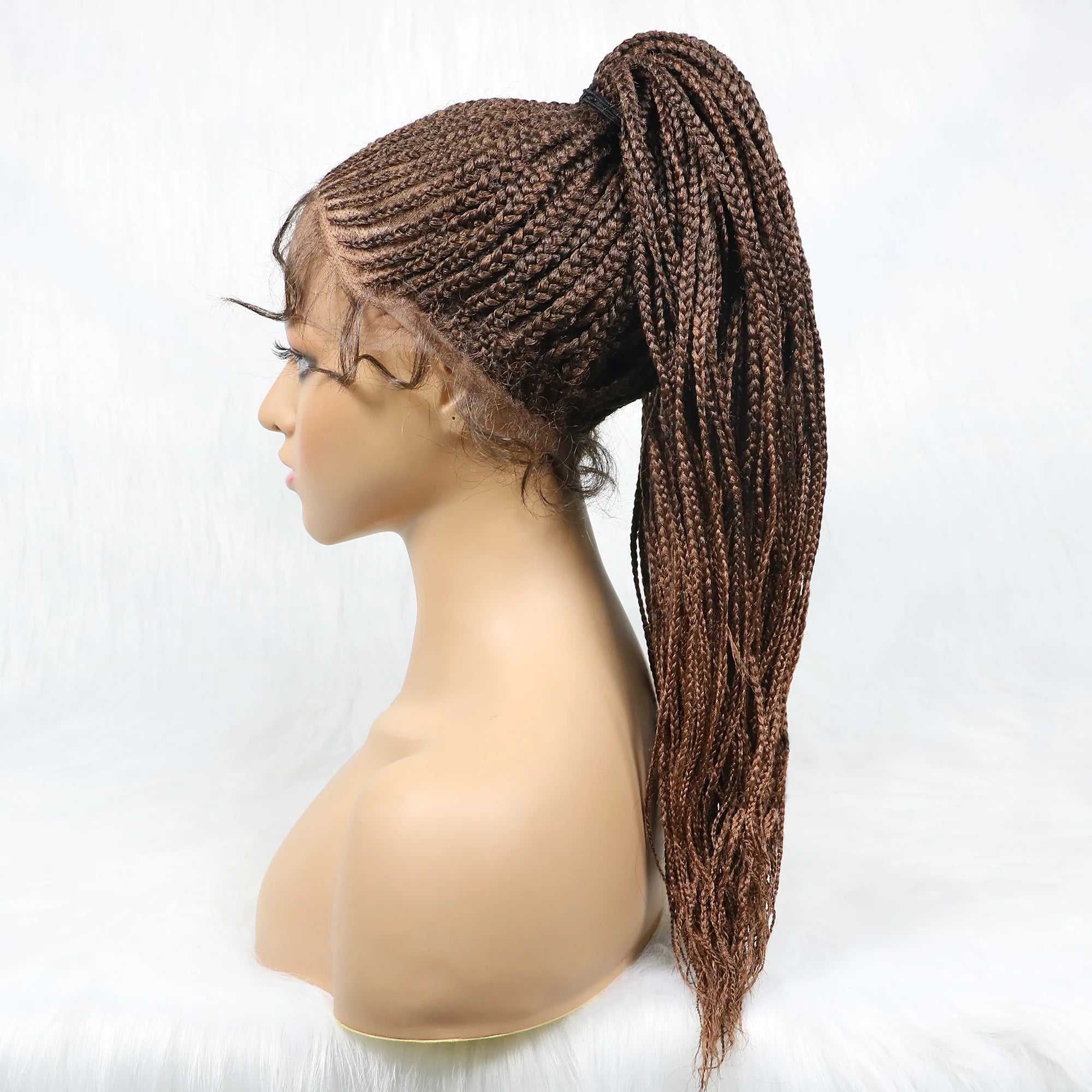 Braided Wigs Ponytail Synthetic Lace Front Wigs for Black Women Updo Style Super Lightweight Cornrow Braids Daily Wear Wigs