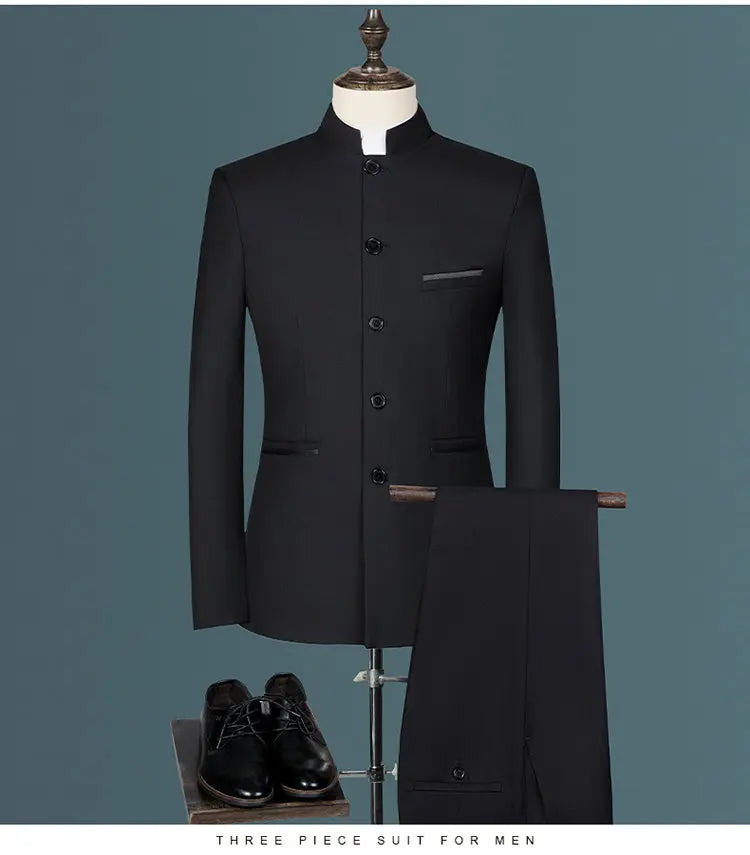Men's suit for young and middle-aged business, casual, fashionable and stylish, stand-up collar single, Korean version of Zhongs