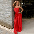 Spring Summer New Women's Solid Color Long Jumpsuits Elegant Sexy Off Shoulder Sleeveless High Waist Slim Straight Jumpsuit