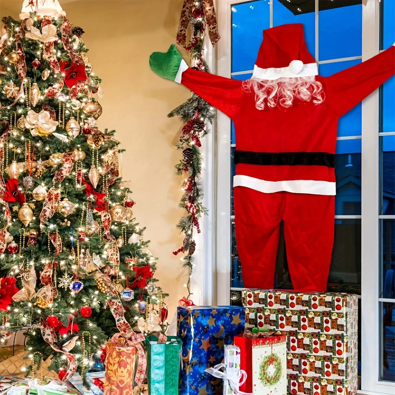 Christmas Climbing Santa Claus Hanging Decoration Outdoor Ornament for Wall Window Yard Home Holiday Party DIY Decor