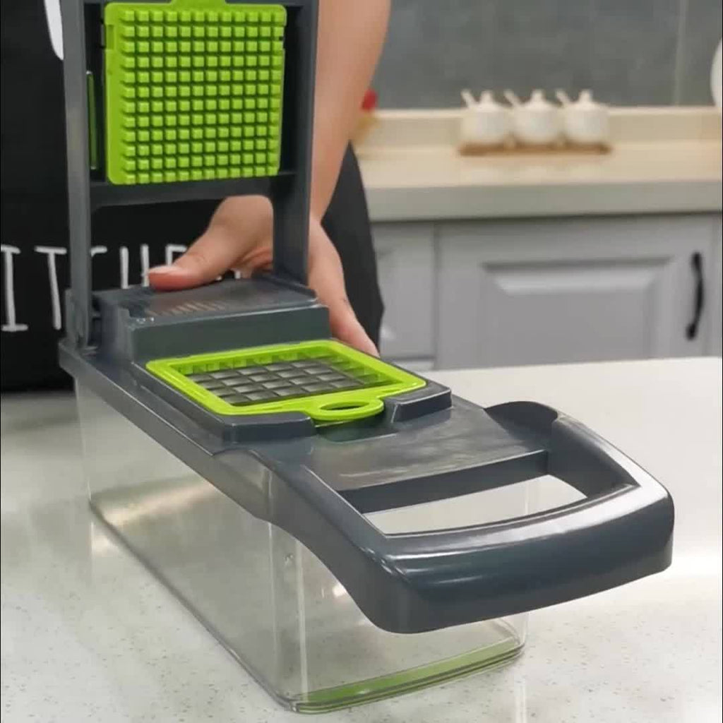 15pcs/ set, Upgraded Vegetable Chopper, Multifunctional Fruit Slicer, Handle Food Grater, Vegetable Slicer, Cutter with Container, Onion Mincer Chopper with Multiple Interchangeable Blades, Household Potato Shredder, Kitchen