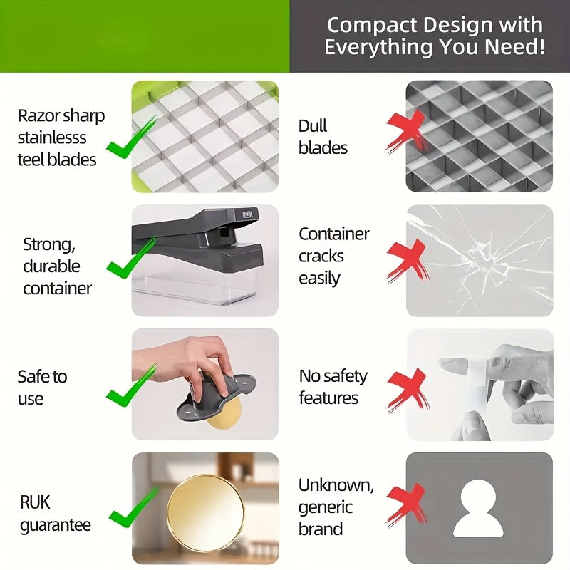 15pcs/ set, Upgraded Vegetable Chopper, Multifunctional Fruit Slicer, Handle Food Grater, Vegetable Slicer, Cutter with Container, Onion Mincer Chopper with Multiple Interchangeable Blades, Household Potato Shredder, Kitchen